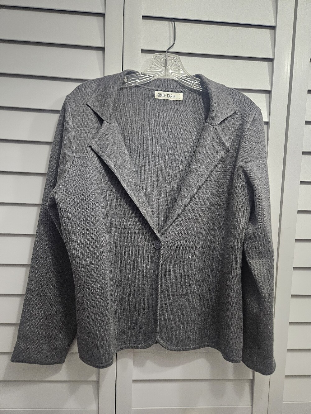 Grace Karin Gray Knit Single-Button Blazer L